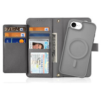 Dux Ducis Lawa iPhone 16e Leather Case with Detachable Magnetic Wallet - Gray