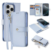 Dux Ducis Lawa iPhone 16 Pro Leather Case with Detachable Magnetic Wallet - Blue