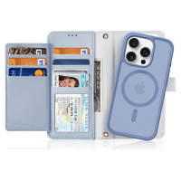 Dux Ducis Lawa iPhone 16 Pro Leather Case with Detachable Magnetic Wallet - Blue