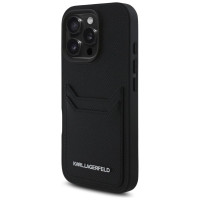 Karl Lagerfeld HC Grained PU Cardslot Metal Elong Case for iPhone 16 Pro Max - Black