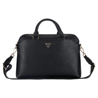 Guess Grained Zipper Pocket Triangle Logo 15" Laptop Bag - Black