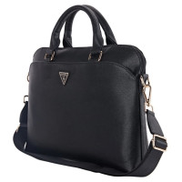 Guess Grained Zipper Pocket Triangle Logo 15" Laptop Bag - Black