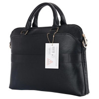 Guess Grained Zipper Pocket Triangle Logo 15" Laptop Bag - Black