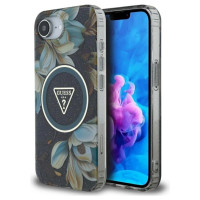 Guess IML Metal Glitter Flowers Triangle MagSafe case for iPhone 16e - black
