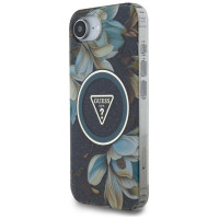 Guess IML Metal Glitter Flowers Triangle MagSafe case for iPhone 16e - black