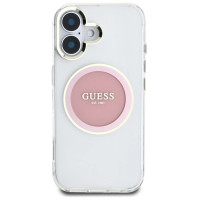 Guess IML Metal Colored Circle Classic Logo MagSafe iPhone 16 Case - Pink