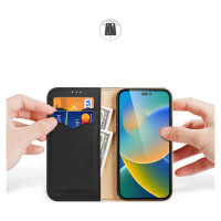 Dux Ducis Hivo Leather Flip Cover Genuine Leather Wallet for Cards and Documents iPhone 14 Pro Max Black