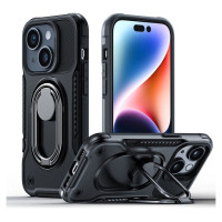 Joyroom Dual Hinge case for iPhone 14 Plus armored case with a stand and a ring holder black