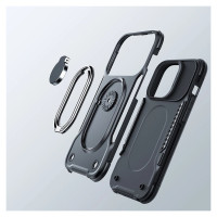 Joyroom Dual Hinge case for iPhone 14 Plus armored case with a stand and a ring holder black