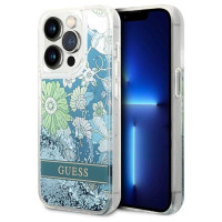 Guess Flower Liquid Glitter case for iPhone 14 Pro Max - green