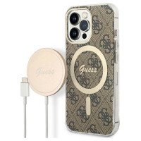 Guess Set Guess GUBPP13LH4EACSW Case+ Charger iPhone 13 Pro brown/brown hard case 4G Print MagSafe