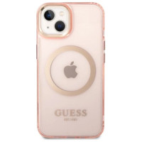 Guess GUHMP14SHTCMP iPhone 14 6.1" pink/pink hard case Gold Outline Translucent MagSafe