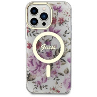 Guess GUHMP14LHCFWST iPhone 14 Pro 6.1" transparent hardcase Flower MagSafe