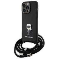 Karl Lagerfeld Crossbody Saffiano Monogram Metal Pin Karl & Choupette Case for iPhone 15 Pro Max - Black