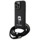 Karl Lagerfeld Crossbody Saffiano Monogram Metal Pin Karl & Choupette Case for iPhone 15 Pro Max - Black