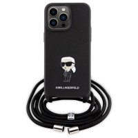 Karl Lagerfeld Crossbody Saffiano Monogram Metal Pin Karl & Choupette Case for iPhone 15 Pro Max - Black
