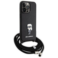Karl Lagerfeld Crossbody Saffiano Monogram Metal Pin Karl & Choupette Case for iPhone 15 Pro Max - Black