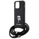 Karl Lagerfeld Crossbody Saffiano Monogram Metal Pin Karl & Choupette Case for iPhone 15 Pro Max - Black