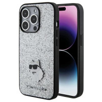 Karl Lagerfeld Fixed Glitter Choupette Logo Metal Pin Case for iPhone 15 Pro Max - Silver