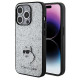 Karl Lagerfeld Fixed Glitter Choupette Logo Metal Pin Case for iPhone 15 Pro Max - Silver