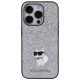 Karl Lagerfeld Fixed Glitter Choupette Logo Metal Pin Case for iPhone 15 Pro Max - Silver