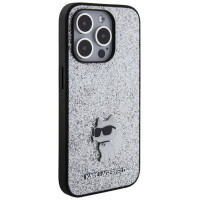 Karl Lagerfeld Fixed Glitter Choupette Logo Metal Pin Case for iPhone 15 Pro Max - Silver