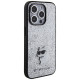 Karl Lagerfeld Fixed Glitter Choupette Logo Metal Pin Case for iPhone 15 Pro Max - Silver