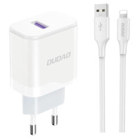 Dudao A20EU USB-A 18W network charger - white + USB-A - Lightning cable