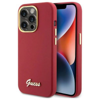 Guess Silicone Script Metal Logo & Frame case for iPhone 15 Pro - red