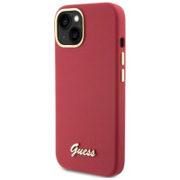 Guess Silicone Script Metal Logo & Frame case for iPhone 15 - red
