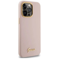 Guess Silicone Script Metal Logo & Frame case for iPhone 15 Pro Max - pink