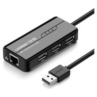 Ugreen 20264 RJ45 / USB-A 10/100Mbps HUB network adapter 3x USB-A 2.0 - black