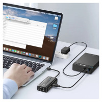 Ugreen 20264 RJ45 / USB-A 10/100Mbps HUB network adapter 3x USB-A 2.0 - black