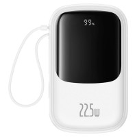 Baseus Qpow Pro+ 20000mAh 22.5W powerbank with built-in USB-C cable and display - white