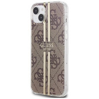 Guess IML 4G Gold Stripe case for iPhone 15 Plus / 14 Plus - brown