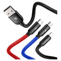Baseus Three Primary Colors 3in1 USB-A - micro USB / Lightning / USB-C 3.5A cable 0.3 m - black