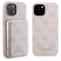 Guess 4G Metal Logo case set for iPhone 15 + 5000mAh MagSafe power bank - pink