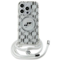 Karl Lagerfeld IML Crossbody Monogram Karl & Choupette Head MagSafe Case for iPhone 15 Pro - Transparent