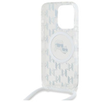 Karl Lagerfeld IML Crossbody Monogram Karl & Choupette Head MagSafe Case for iPhone 15 Pro - Transparent
