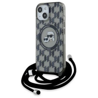 Karl Lagerfeld IML Crossbody Monogram Karl & Choupette Head MagSafe Case for iPhone 15 / 14 / 13 - Black
