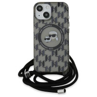 Karl Lagerfeld IML Crossbody Monogram Karl & Choupette Head MagSafe Case for iPhone 15 / 14 / 13 - Black