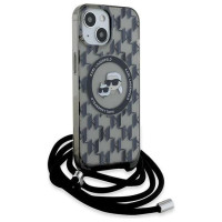 Karl Lagerfeld IML Crossbody Monogram Karl & Choupette Head MagSafe Case for iPhone 15 / 14 / 13 - Black