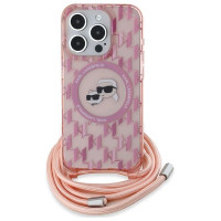 Karl Lagerfeld IML Crossbody Monogram Karl & Choupette Head MagSafe Case for iPhone 15 Pro Max - Pink
