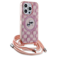 Karl Lagerfeld IML Crossbody Monogram Karl & Choupette Head MagSafe Case for iPhone 15 Pro Max - Pink