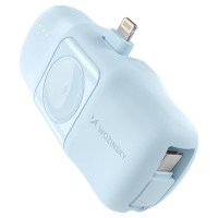 Wozinsky WF16-YLS 5000mAh 15W Lightning Mini Power Bank with Built-in USB-C Cable and Apple Watch Charger - Blue