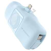 Wozinsky WF16-YLS 5000mAh 15W Lightning Mini Power Bank with Built-in USB-C Cable and Apple Watch Charger - Blue