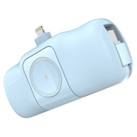 Wozinsky WF16-YLS 5000mAh 15W Lightning Mini Power Bank with Built-in USB-C Cable and Apple Watch Charger - Blue