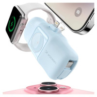 Wozinsky WF16-YLS 5000mAh 15W Lightning Mini Power Bank with Built-in USB-C Cable and Apple Watch Charger - Blue