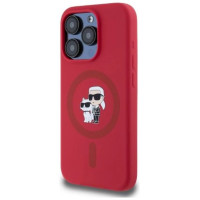 Karl Lagerfeld Silicone Karl&Choupette Heads Ring MagSafe Case for iPhone 15 Pro - Red