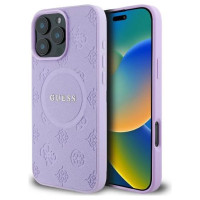 Guess Saffiano Peony Classic Logo MagSafe iPhone 16 Pro Case - Purple